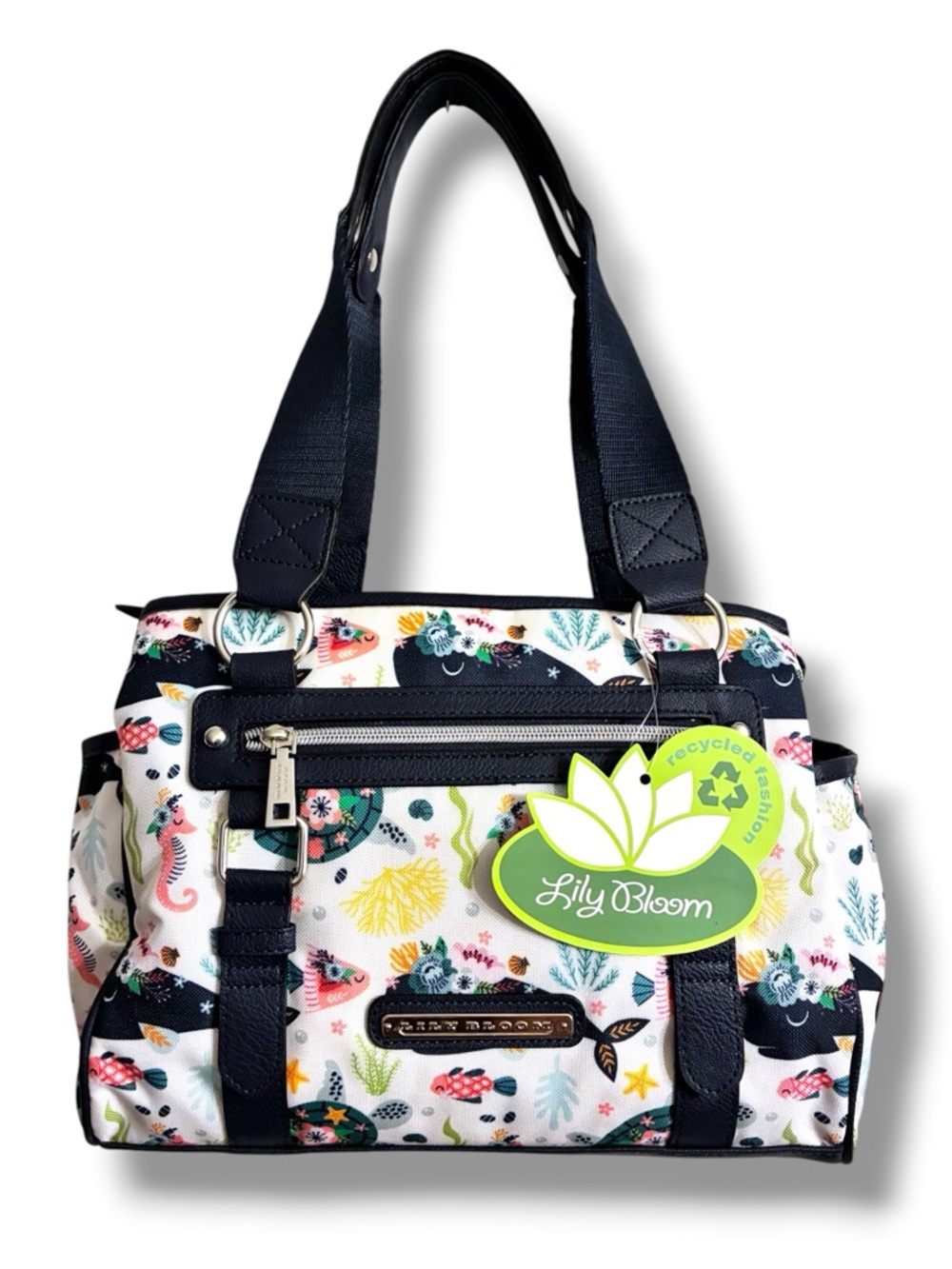 🌊 Lily Bloom Ocean Turtle Print Landon Satchel Handbag Recycled Fabric NWT $75